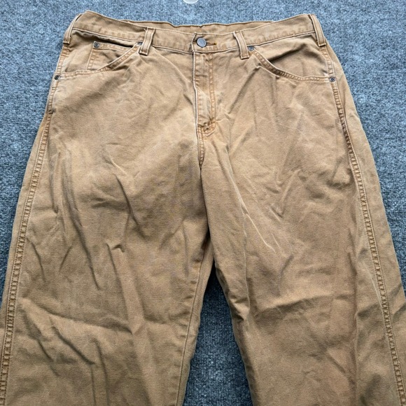 Dickies Work Pants Men's Size 34x30 Khaki Canvas Straight Leg Utility Pockets - Picture 8 of 14